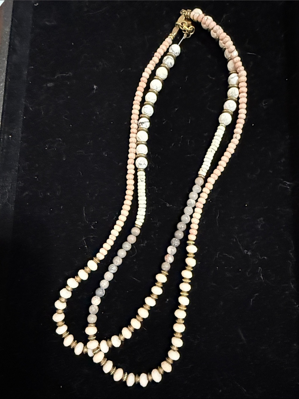 Beaded Multi-Strand Necklace in Pink, Cream & Gray